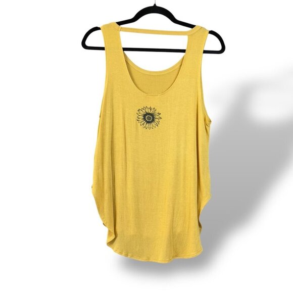 Dirtee Laundry Tank Top Womens Sz M Yellow Sunflower Inspire Graphic Cutout Tee - Picture 5 of 8